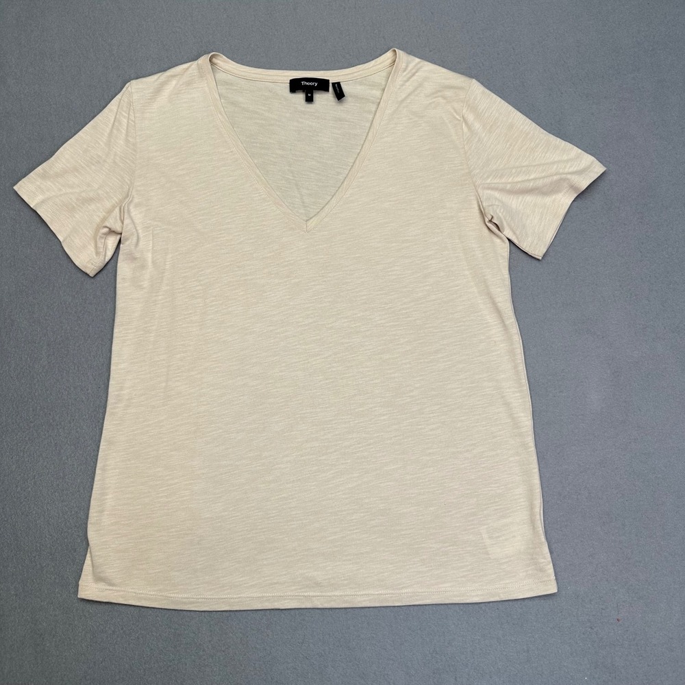 ❌SOLD❌Theory Dayne B Atmos Light V-Neck Slub Tee Beige Oatmeal Quiet Luxury Wome